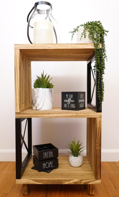 Premium Home 30” Tall Wood Side Table, Narrow End Table with Open Shelf, Natural Accent Table for Living Room. Bedroom or Record Player