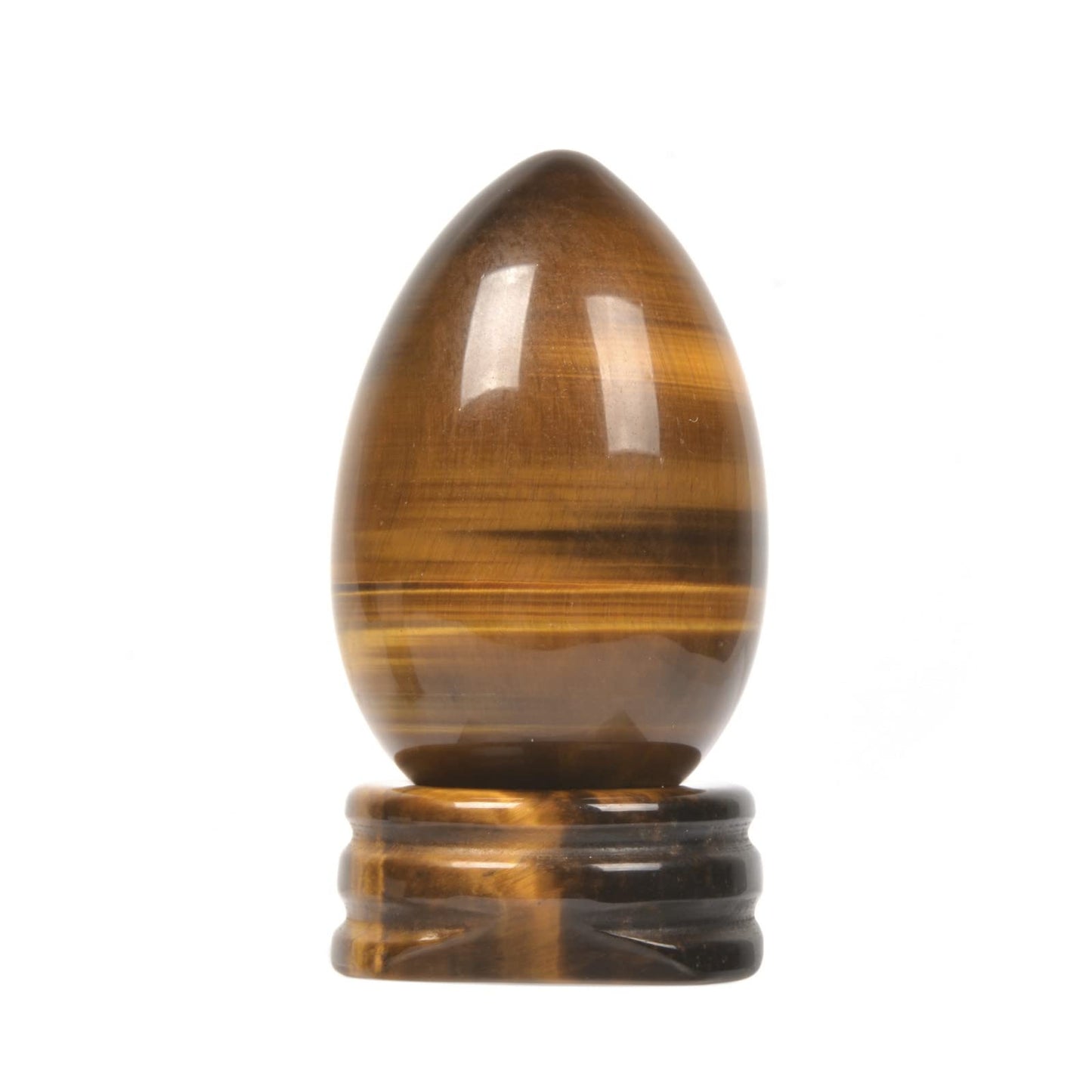 Justinstones Natural Yellow Tiger Eye Gemstone Egg Crystal Healing Chakra Meditation Home Office Decor Stone with Stone Stand