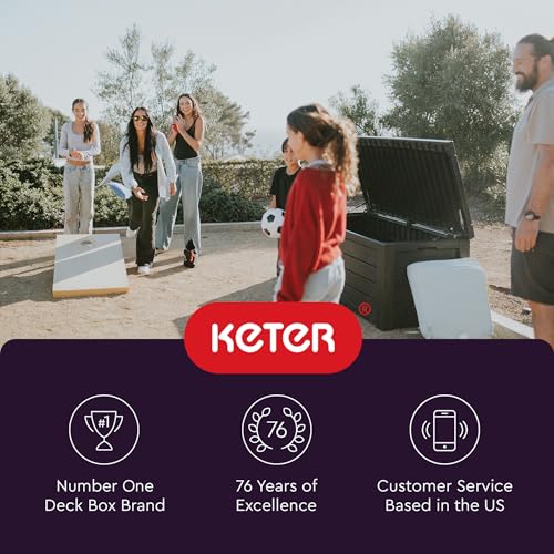Keter Westwood 150 Gallon Deck Box Organizer, Doubles as 2-Person Bench Seat, Brown – Large Resin Outdoor Storage and Seating with Lockable Lid for Garden, Pool, and Patio