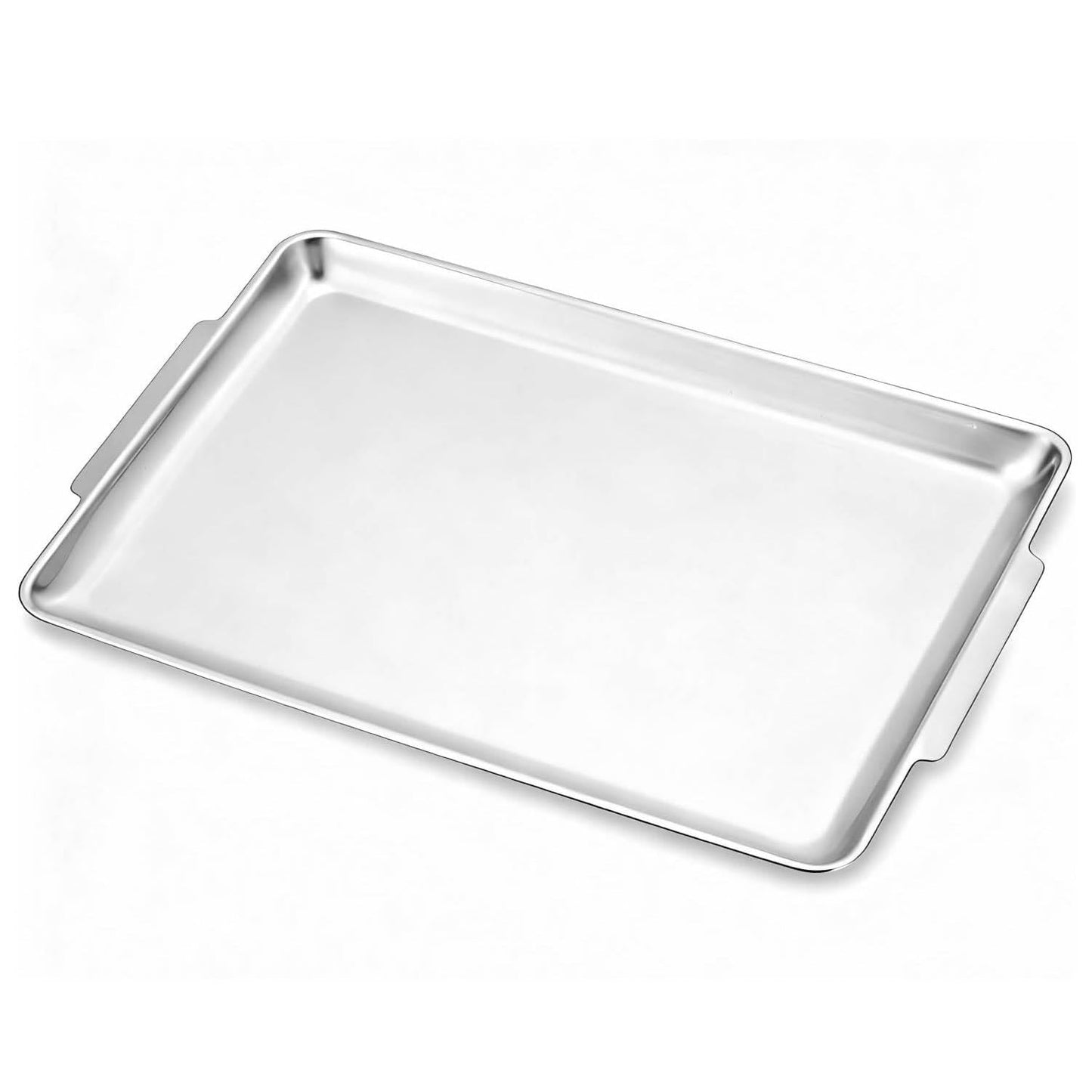 16.3" x 11" Large Serving Platters, Stainless Steel Heavy-Duty Large Serving Trays, Silver Rectangular Plates for Food, Fruit, Party, Wedding, Christmas, Chip and Scratch Resistant