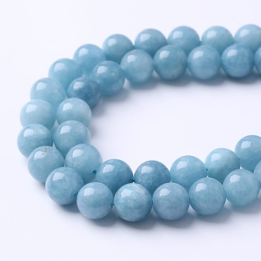45Pcs 8mm Natural Blue Chalcedony Jades Beads for Jewelry Making Aquamarine Jades Energy Stone Healing Beads DIY Bracelet Necklace 15" 1 Strand