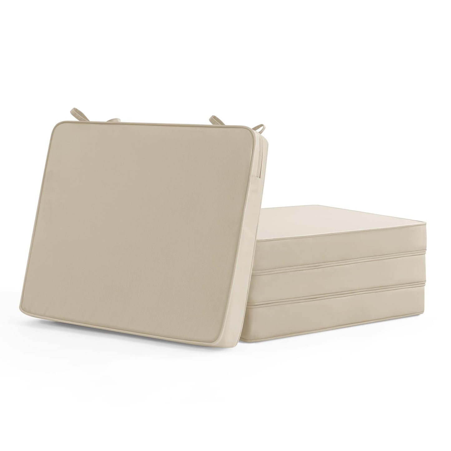 Outdoor Chair Cushions Set of 4: Waterproof & Fade Resistant Seat Cushion for Patio Furniture - 18.5 x 16 x 2 Inch Chair Pads with Ties and Hidden Zipper - Patio Chair Cushion Replacement, Beige