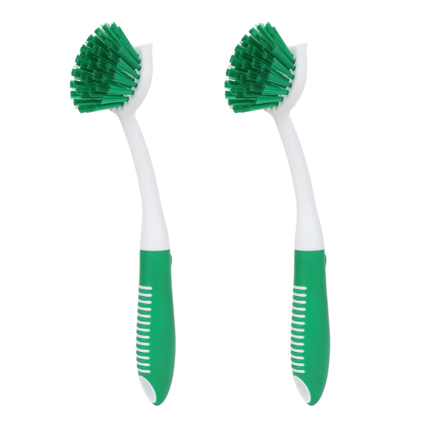 Dish Brush with Handle, 2 Pack Scrub Brushes with Built-in Scraper for Cleaning Kitchen, Pots, Pans and Sink, Scrubber Washing Tools, Green