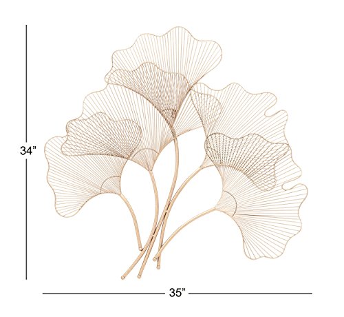 Deco 79 Metal Floral Home Wall Decor Ginkgo Leaf Wire Wall Sculpture, Wall Art 35" x 1" x 34", Copper
