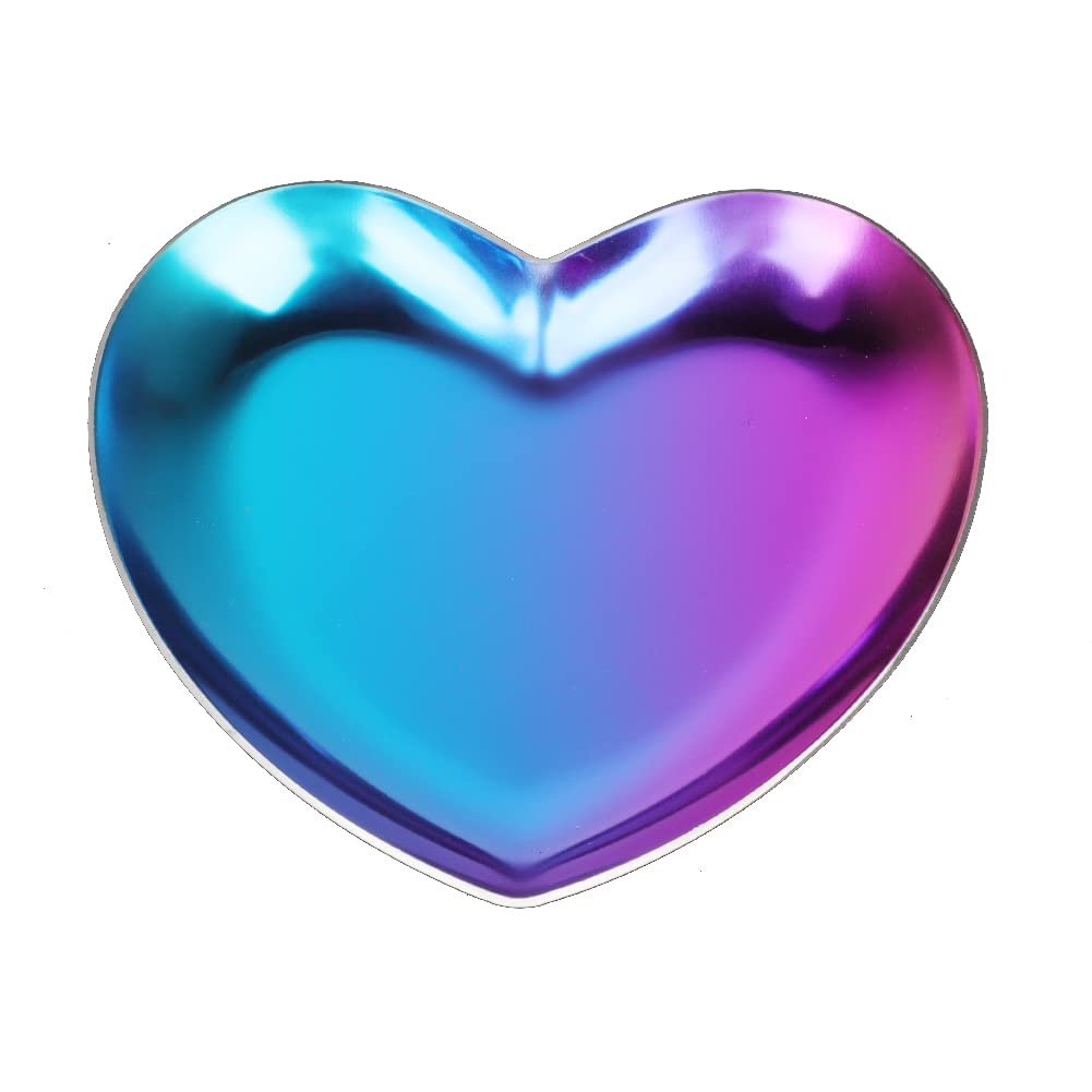 Stainless Steel Jewelry Tray, Heart Shaped Trinket Dish for Rings Earrings Necklaces Bracelet Watch Keys, Plate Tea Tray Fruit Tray Cosmetics Jewelry Organizer Box(Colorful)