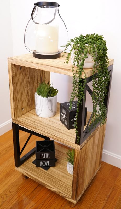 Premium Home 30” Tall Wood Side Table, Narrow End Table with Open Shelf, Natural Accent Table for Living Room. Bedroom or Record Player