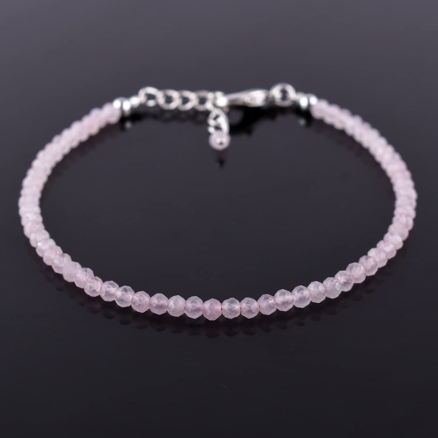 YANARA Rose Quartz Bracelet for Women, Natural Pink Gemstone Beads Dainty Jewelry, April Birthstone, Energy Healing Crystals, Silver Plated Chain 8 inch Adjustable, Birthday Valentines Day Gifts For Her