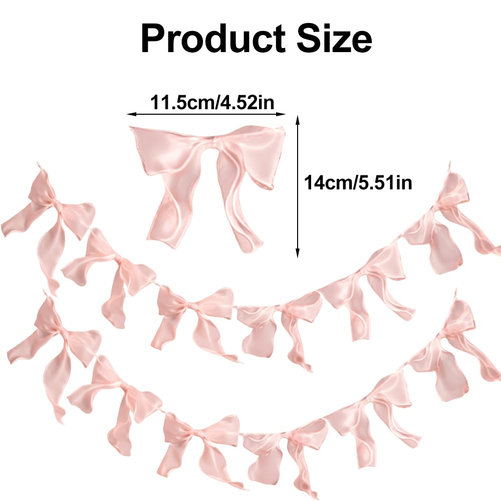 1 String of 12pcs Tulle Bow Garland Pink Bowknot Banner Garlands for Decoration Ribbon Garland Party Banner for Birthday,Wedding,Engagement,Anniversary,Bridal Shower, Bachelorette Party Pink Bow Decor