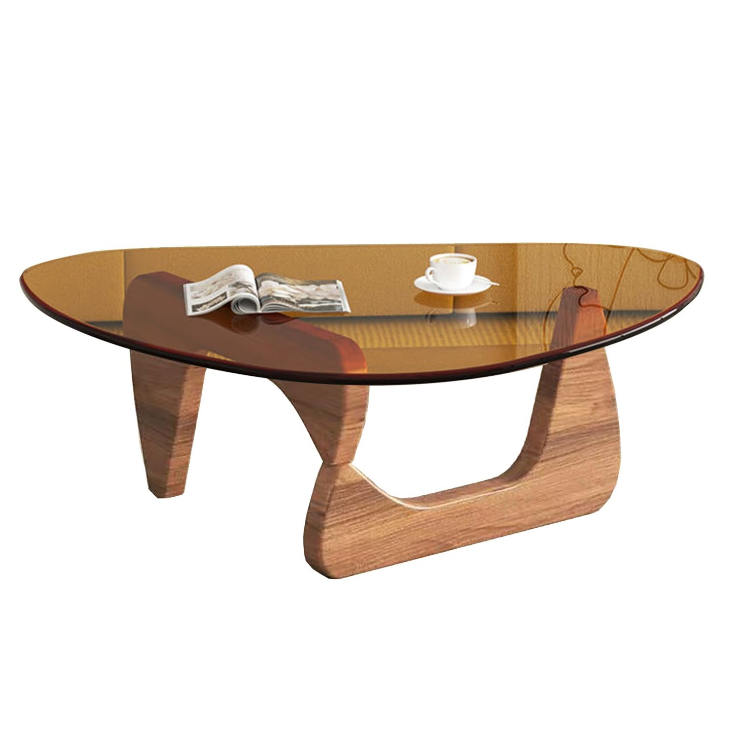 Modern Glass Coffee Table, Mid Century Small Coffee Table, Coffee Table for Living Room,Suitable for Bedroom Living Room Reception Office Tables (Walnut/Brown, Small)