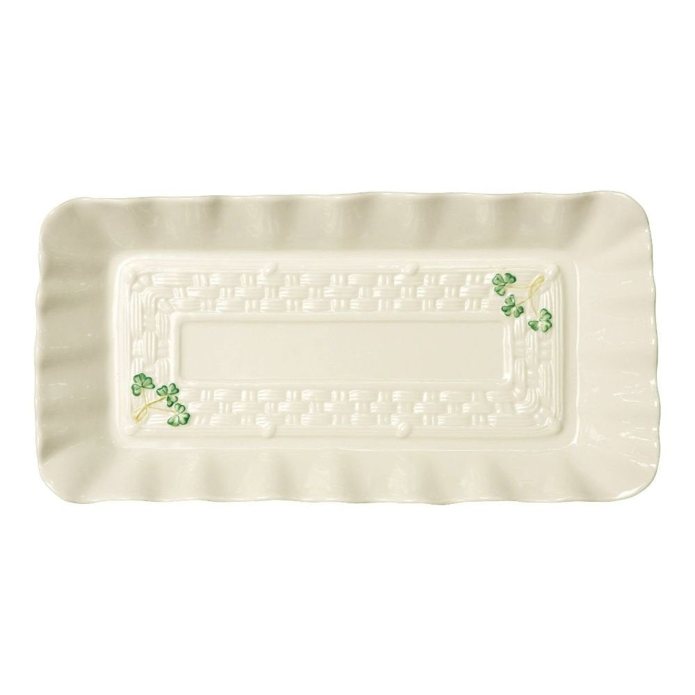 Belleek Shamrock Tray - Fine Parian China White Serving Platter - Handcrafted Appetizer Serving Tray - 12.5 x 6.3 Inches