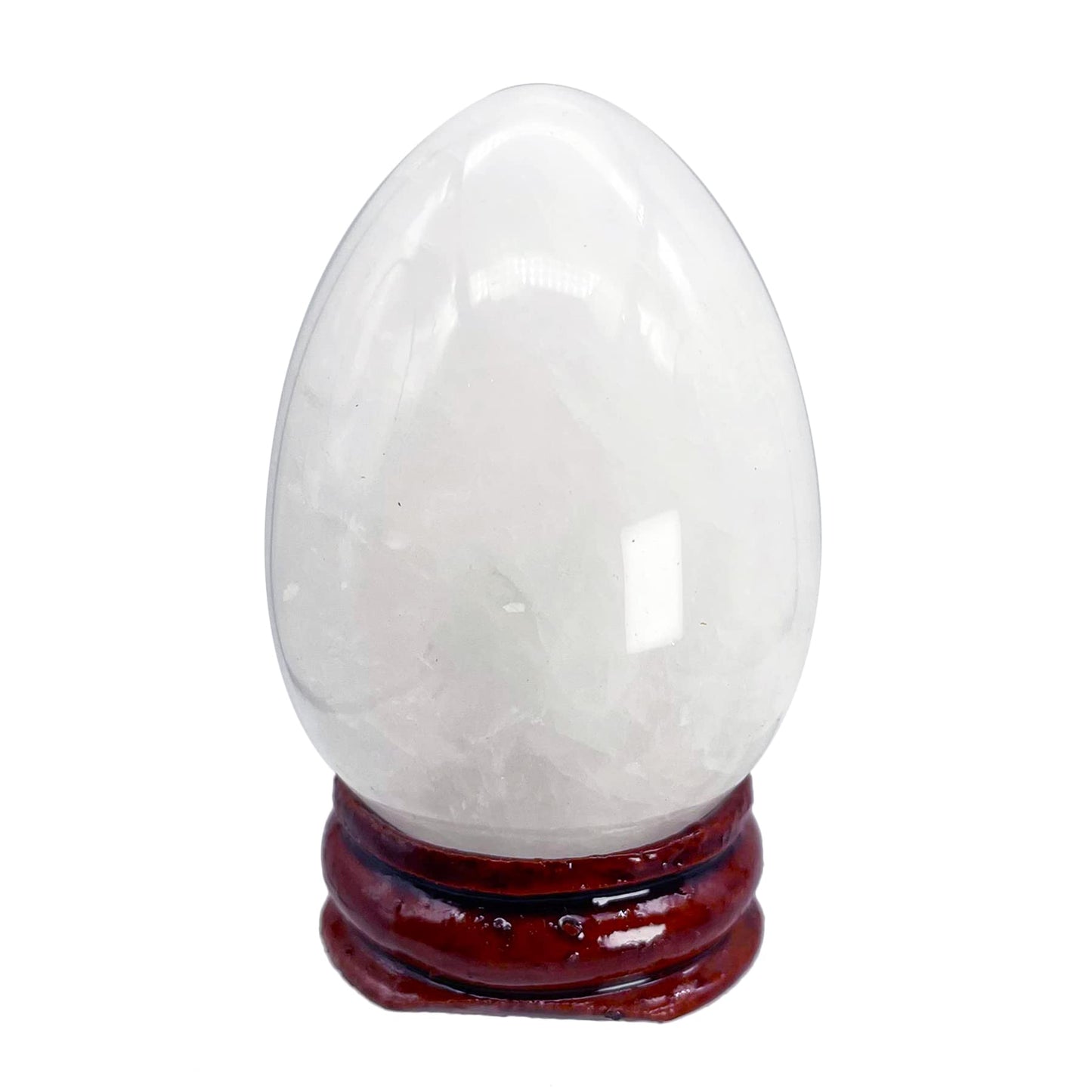 Fekuar Stone Egg Figurine, Polished Healing Crystal Easter Eggs Sphere Sculpture with Wood Stand, Rock Quartz, 1.8"