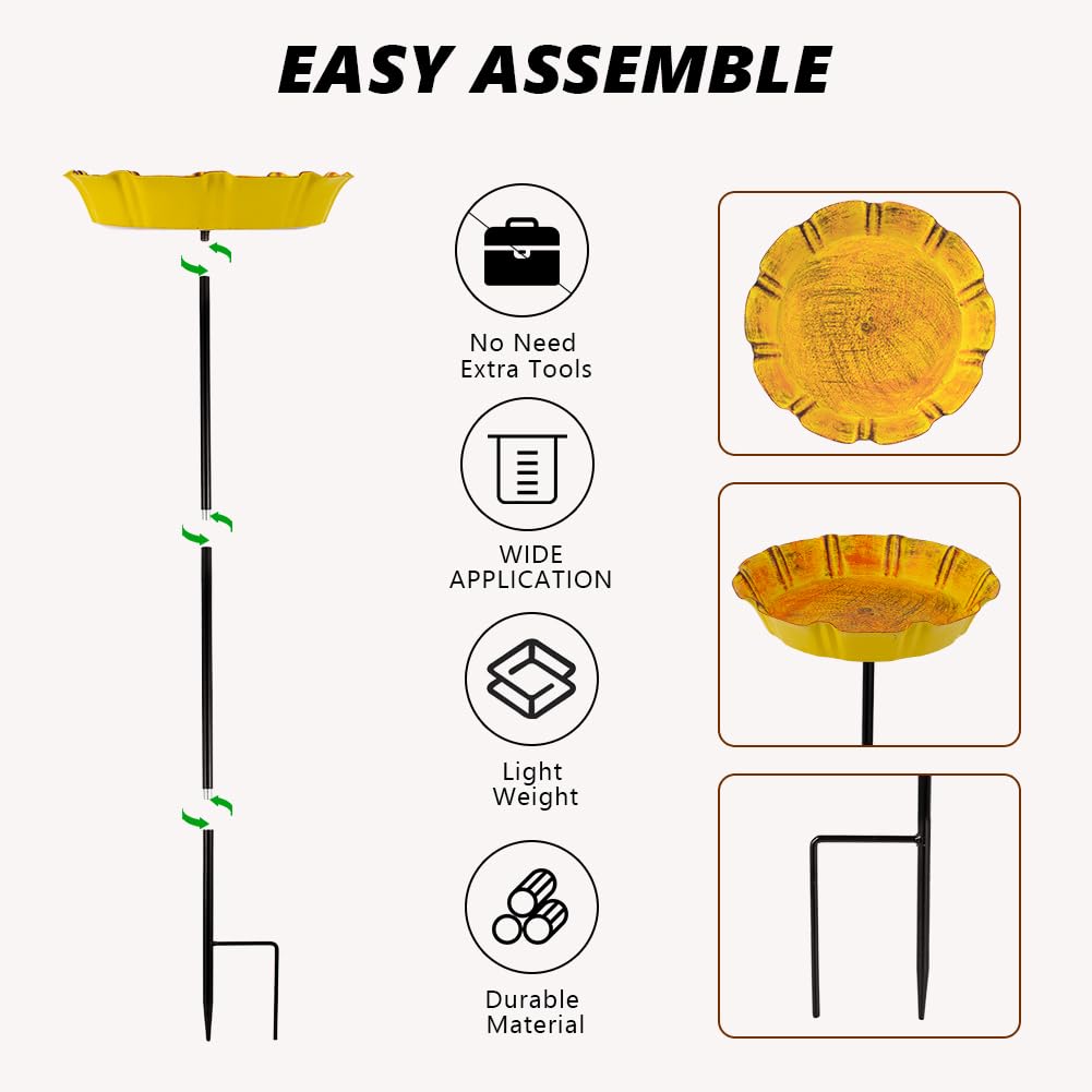 DREAMSOUL 2 PCS Bird Bath with Stake, Metal Bird Baths for Outdoors Garden Birdbath for Yard Garden Lawn Decor (Red & Yellow)