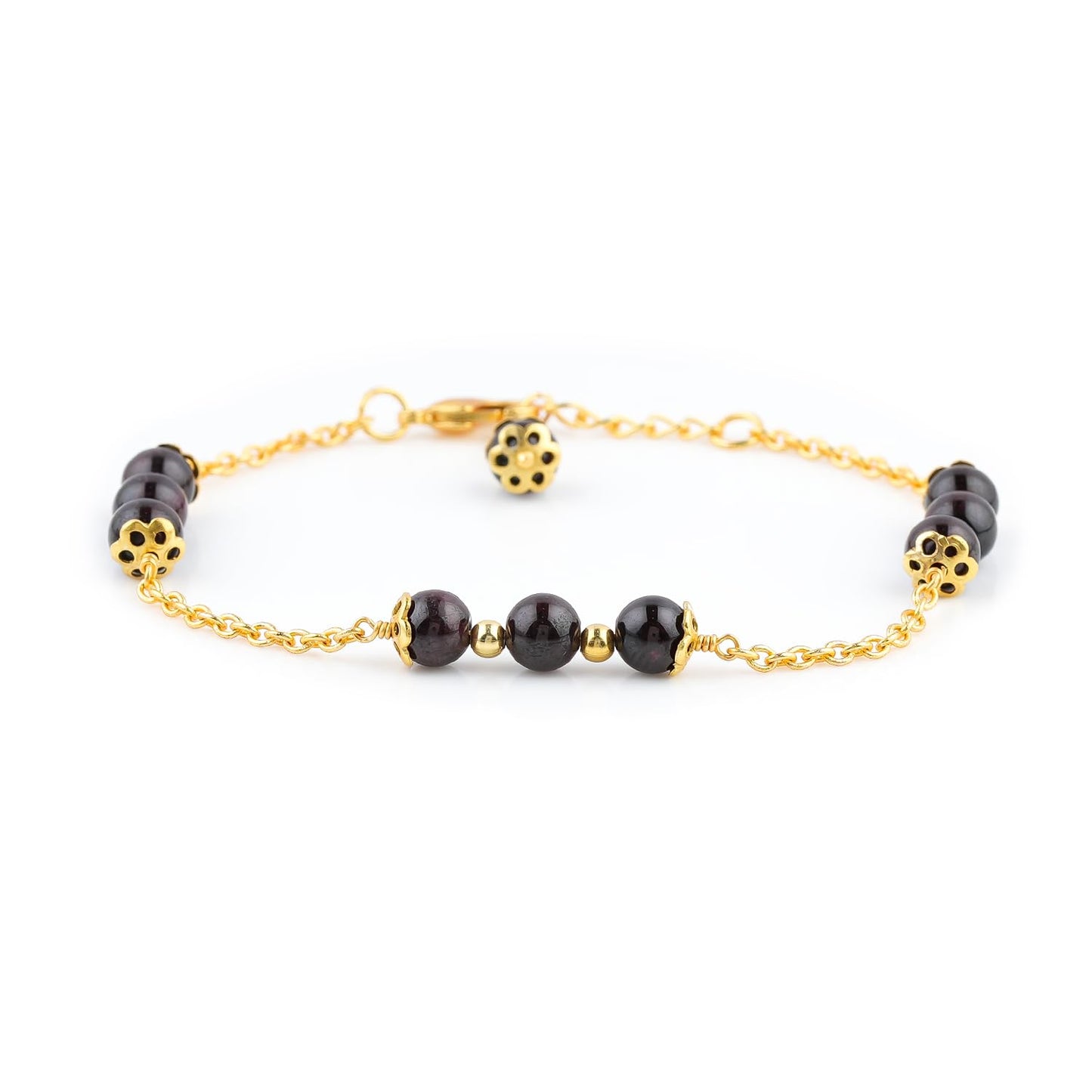 JEWEL OF ROCKS Sleek Stylish GARNET Bracelet, Handmade Craft, Beads Bracelet, Chakra Healing Bracelet, Gemstone Women Jewelry, Hypoallergenic Gold Plated Brass Bracelets 8" inch