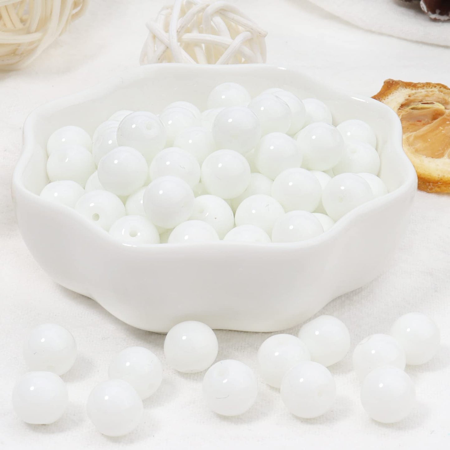 45pcs 8mm Natural Stone Beads White Jade Tridacna Beads Energy Crystal Healing Power Gemstone for Jewelry Making, DIY Bracelet Necklace