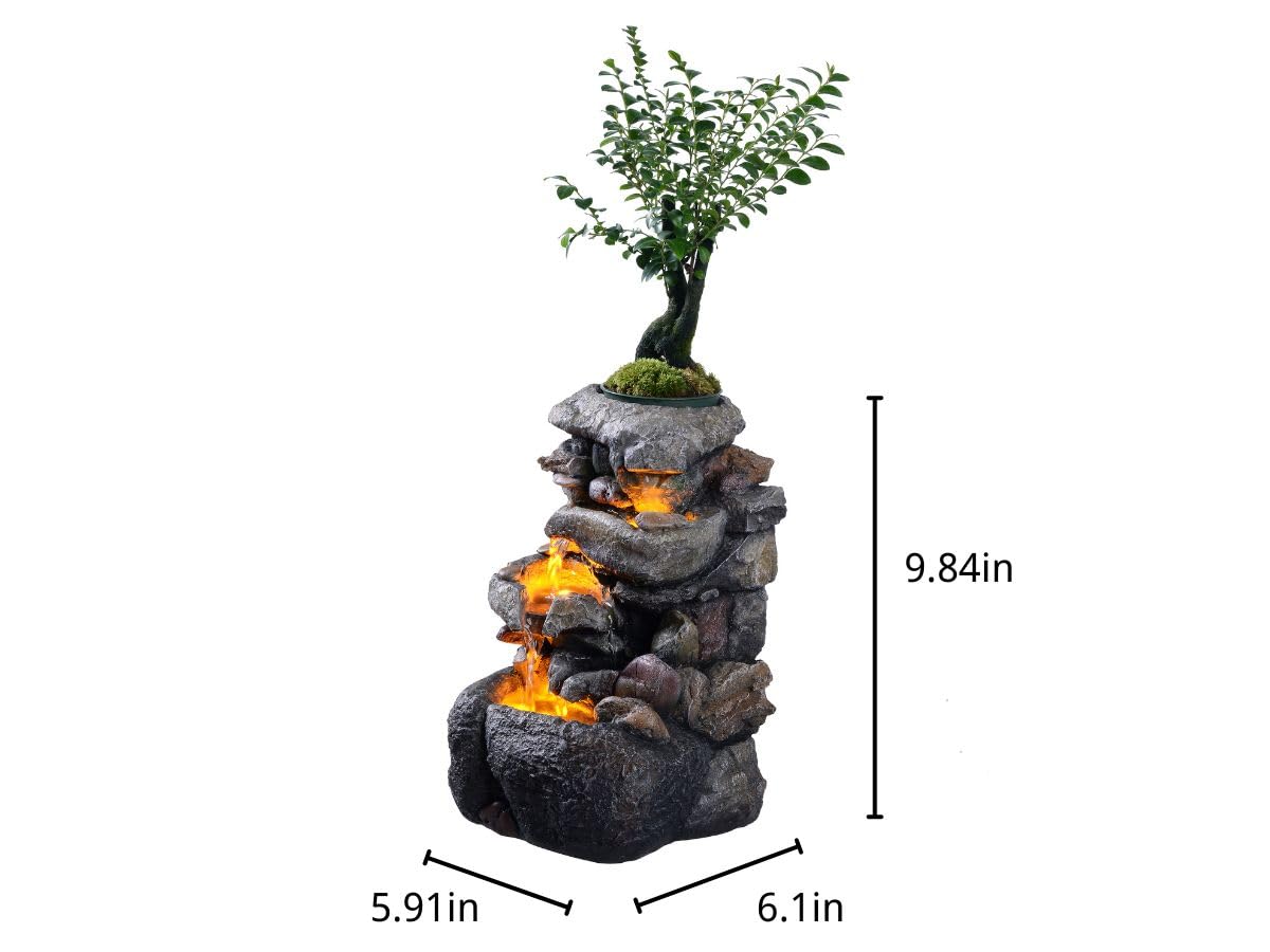 Tolevoit Tabletop Water Fountain with LED Lighting for Indoor Decor and Ambiance Relaxation Soothing Sound Waterfall Indoor Zen Relaxation for Office Home Decorations Growing Plants by Yourself