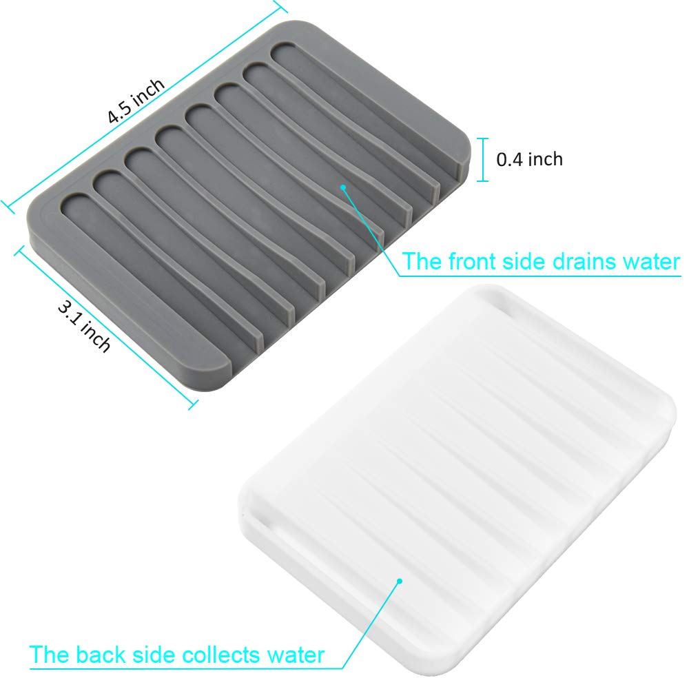 2PCS Soap Dish Holder, Premium Silicone Soap Dishes for Shower Bathroom Kitchen Sinks， Soap Tray Saver Drainer, Self-draining Waterfall, Non-Slip Design, Easy Cleaning (White)