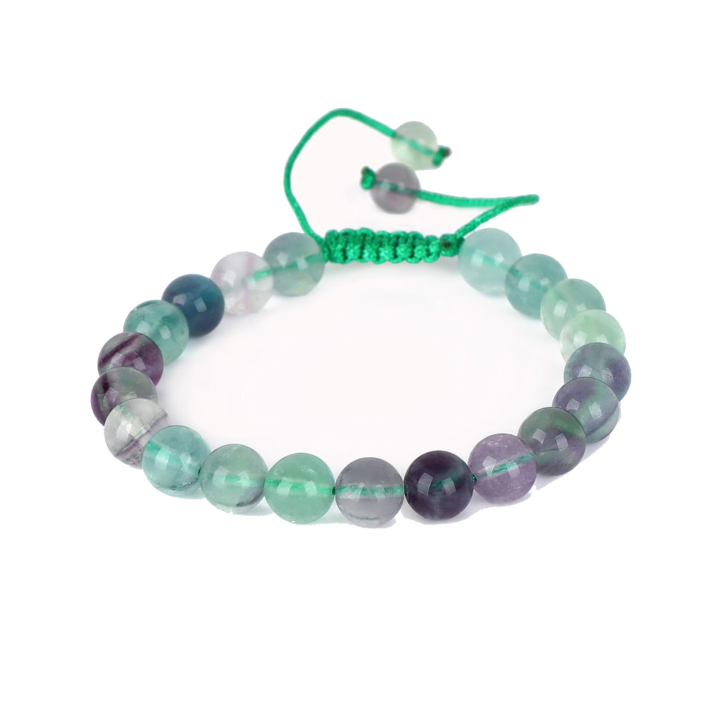 AD Beads Natural 8mm Gemstone Bracelets Healing Power Crystal Macrame Adjustable 7-9 Inch (Multicolor Fluorite)