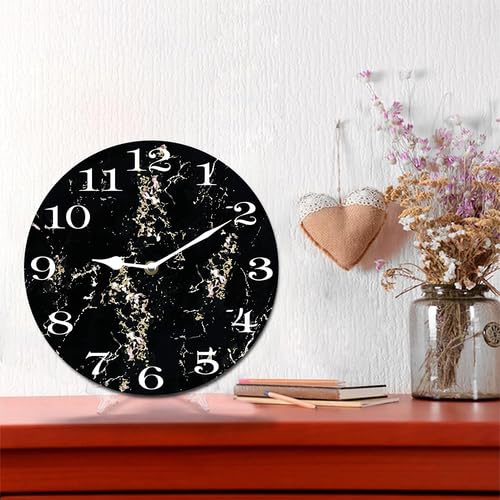 Houseuse Black Marble Wall Clock Modern Stylish Clock for Living Room, Battery Operated Easy to Read Bedroom, Bathroom and Kitchen Housewarming Seasonal Shop Hotel Round 10"