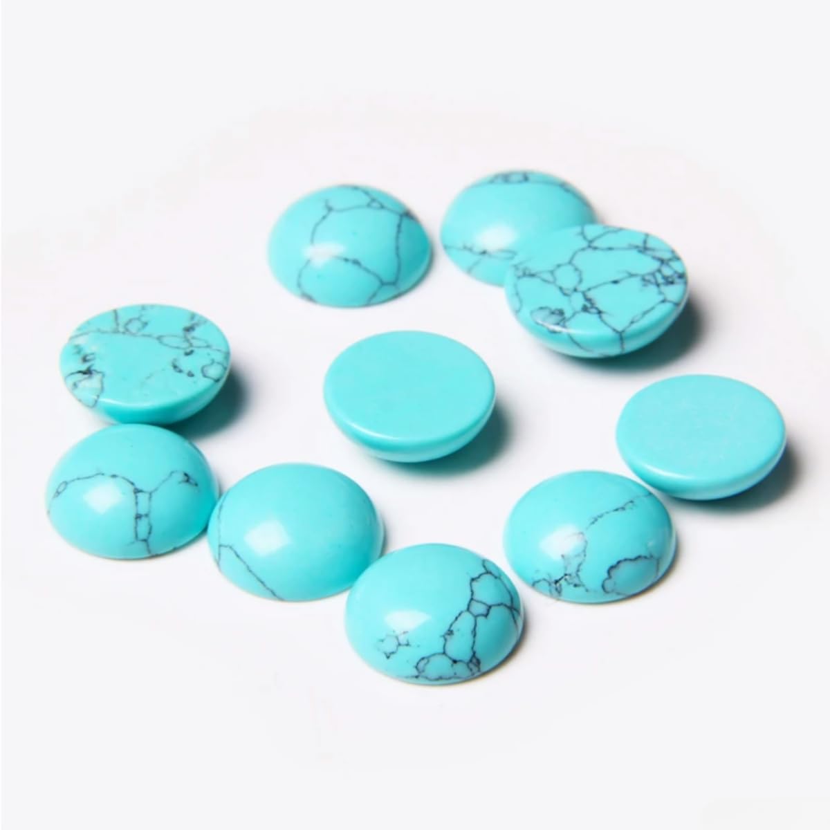 2TTFishoo 20pcs 12mm Natural Stone No Hole Turquoise Semicircle Smooth Cabochons Beads Healing Chakra Crystal Stone Bead for Jewelry Making Rings Earrings Necklace Bracelet DIY Crafts