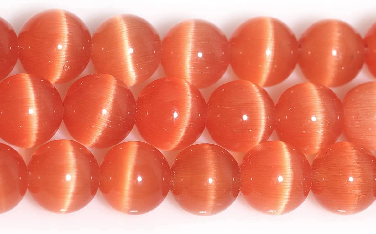 HAAMIIQII 45pcs 8mm Orange Cat Eye Beads Round Loose Gemstone Beads for Jewelry Making Strand 15 Inch