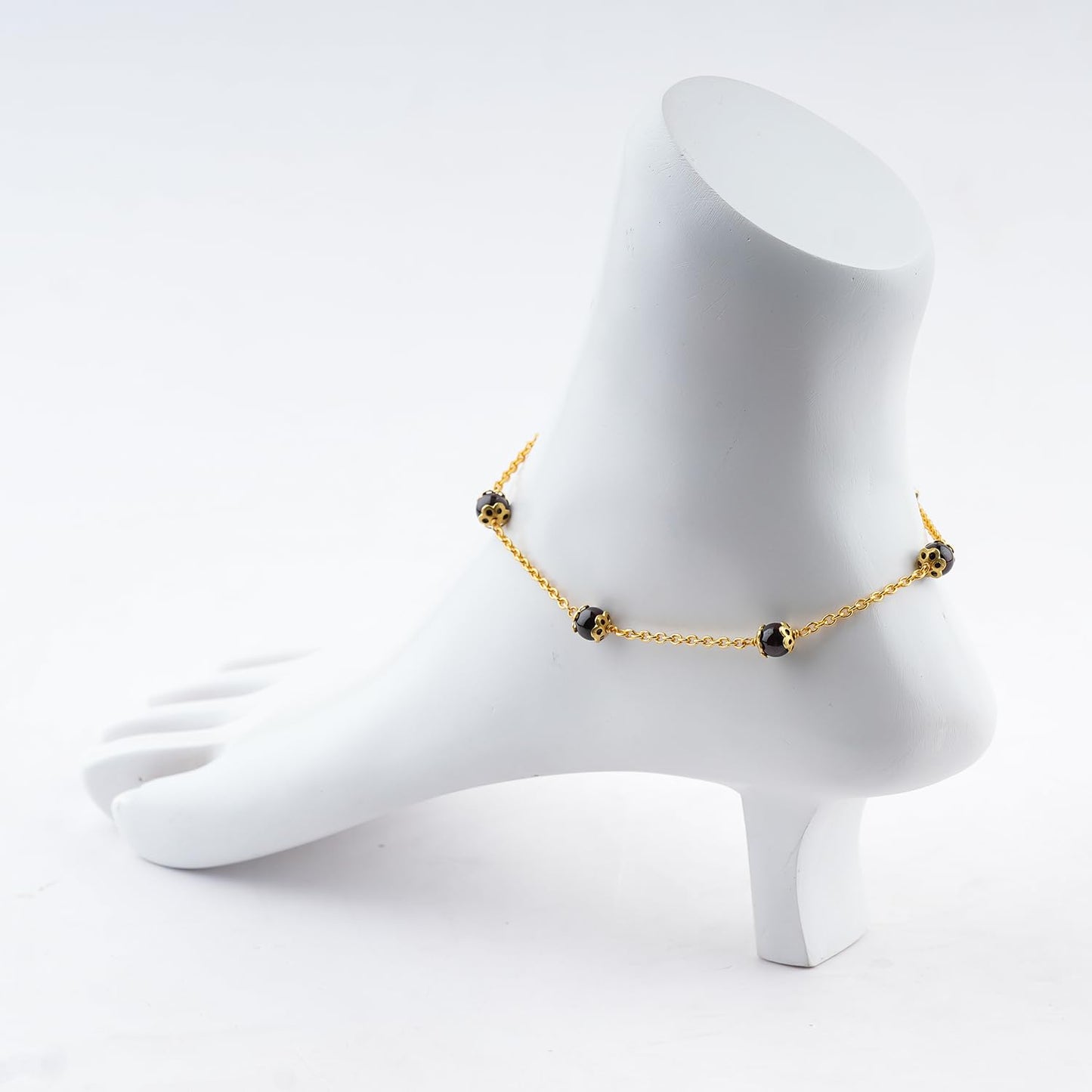 JEWEL OF ROCKS Trendsetting BLACK OBSIDIAN Anklet, Handmade Craft, Anklet Beads Bracelet, Chakra Healing Anklet, Gemstone Women Jewelry, Hypoallergenic Gold Plated Brass Anklet 9 inch+1.5"