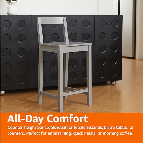Amazon Basics Wooden Bar Stool with Backrest 24", Grey, 1 Unit