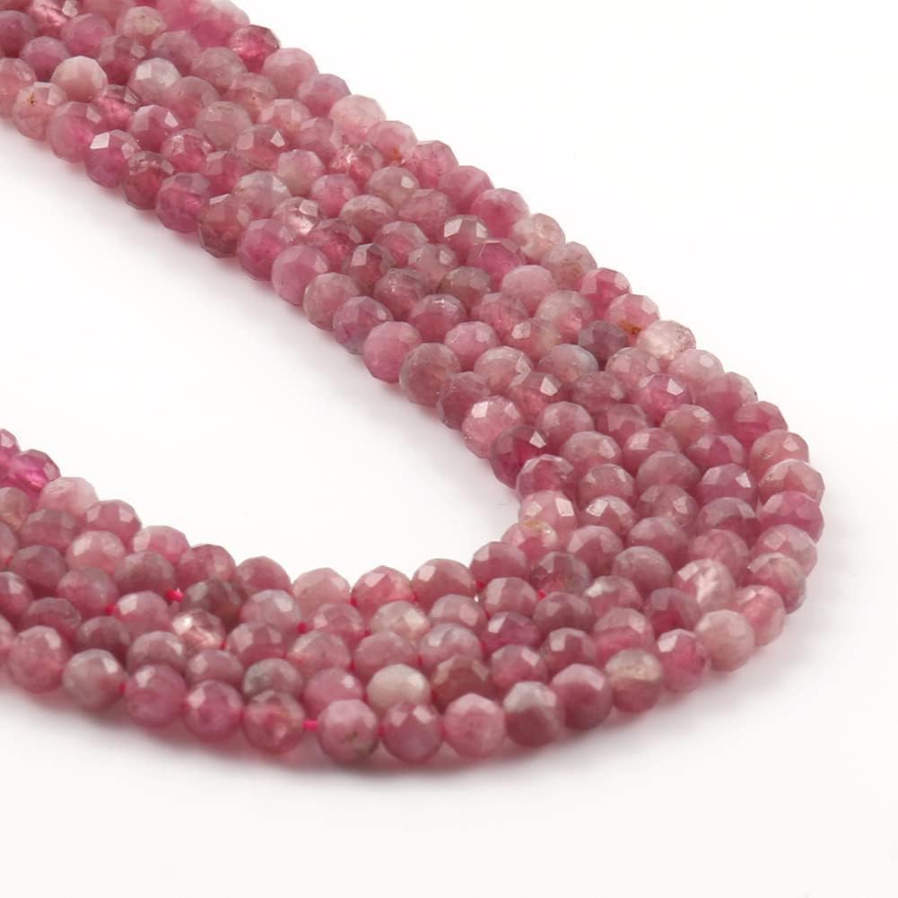 Song Xi 120pcs 3mm Natural Pink Tourmaline Gemstone Beads Faceted Round Loose Stone Beads for Jewelry Making (1 Strand)