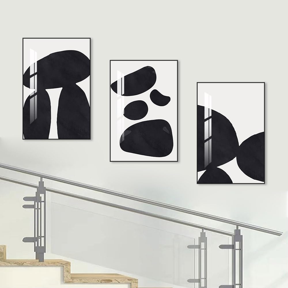 Abstract Wall Art Prints, Framed Wall Art for Living Room, Bedroom, Dining Room, Nursery, Office, Kitchen, Bathroom (Black, 24"X 32" X 3 panel)