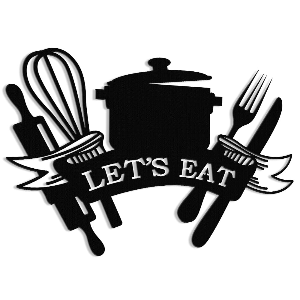 XORT Kitchen Metal Sign, Metal Kitchen Wall Art, Let's Eat Sign for Home Kitchen Dining Living Room Hanging Plaque Decoration. (Black - 14 x 10 inch)
