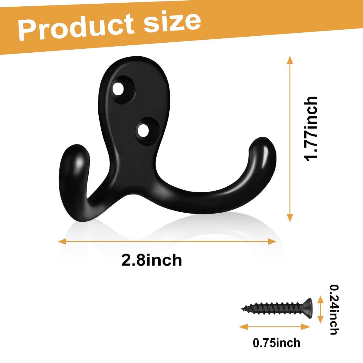 CBWLWJ 10 Pack Coat Hooks Wall Hooks for Hanging, Heavy Duty Double Prong Metal Hook Wall Mounted for Living Room, Bathroom, Kitchen, Bedroom for Coat, Bag, Scarf, Towel, Hat, Key, Cup (Black)