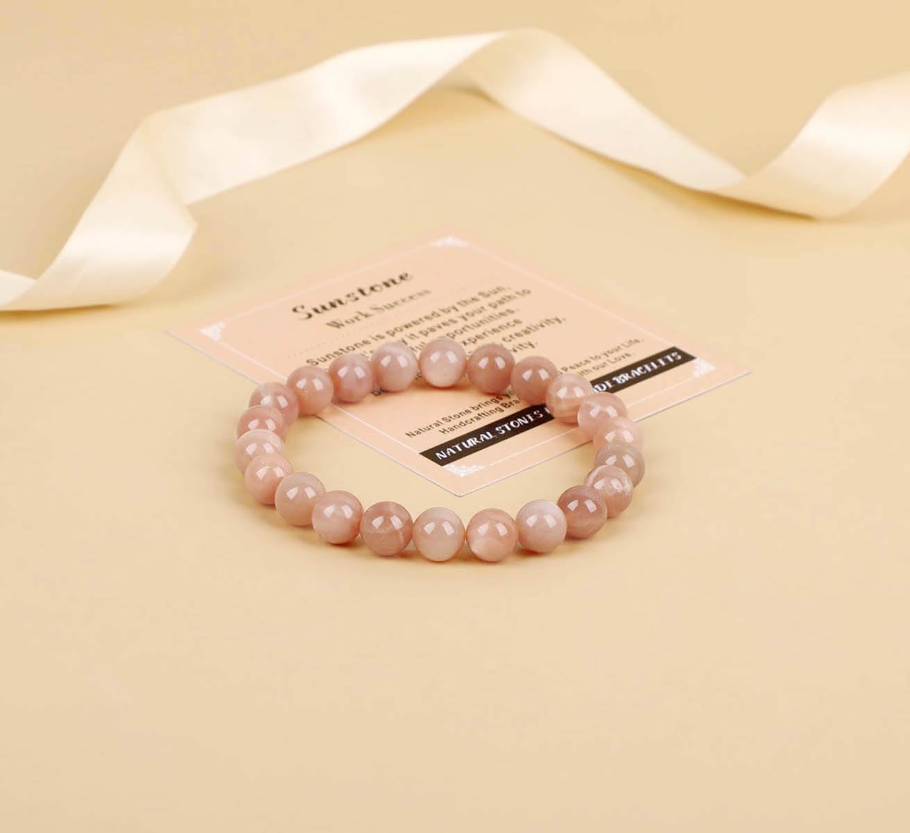 AD Beads Handmade Gemstone Stretch Elastic Bracelet Crystal Healing Reiki Nature's Beauty and Spiritual Essence Unisex (10mm, Sunstone (Work Success))