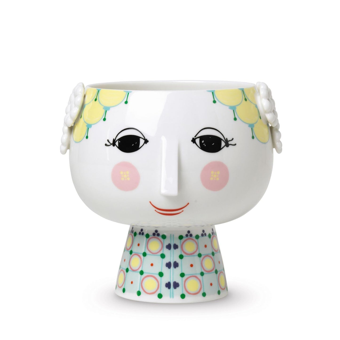 Bjørn Wiinblad Eva Flowerpot on Base | Hand-Painted Glazed Porcelain | Yellow | 5.7 in