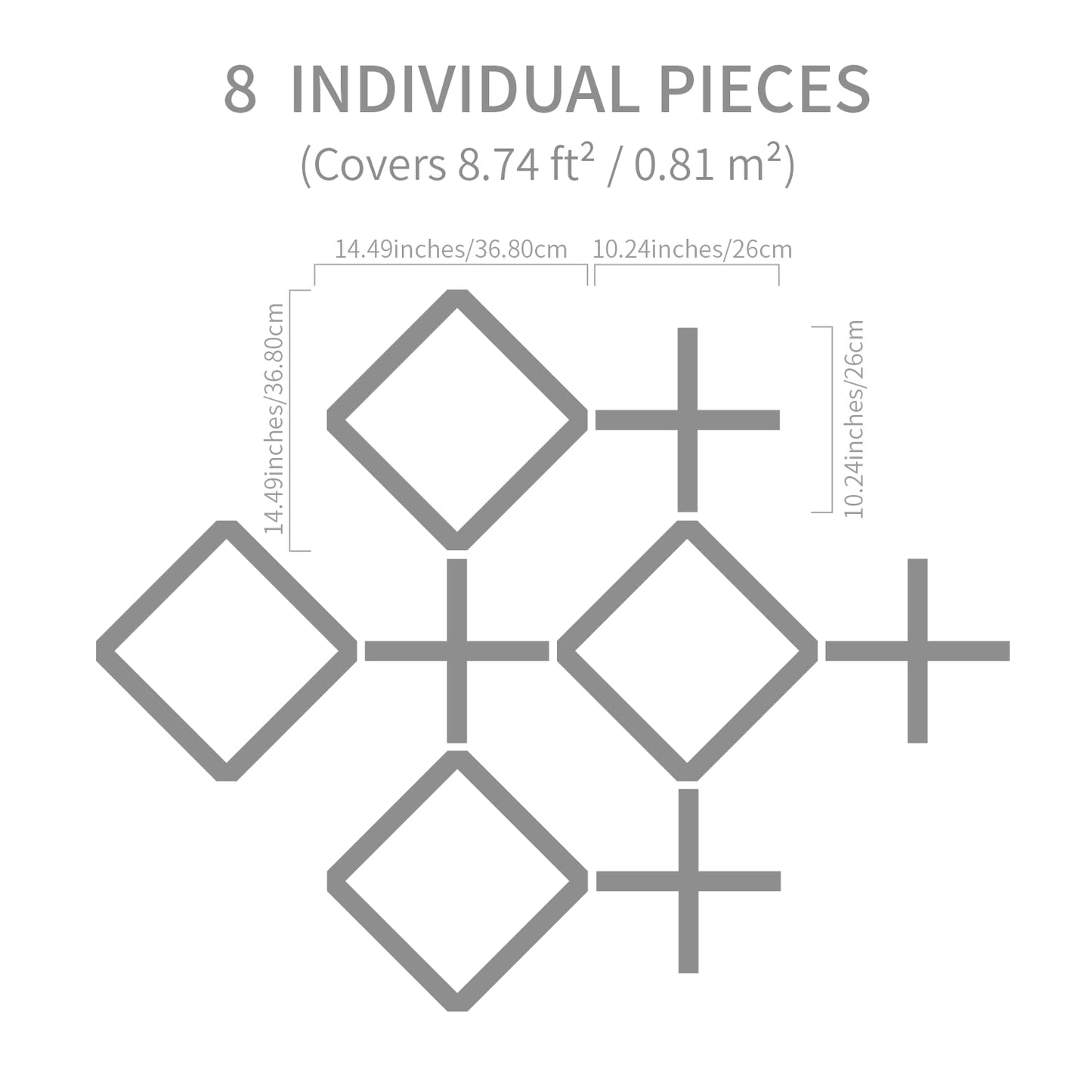 MidModArt PVC Modular Decorative Fretwork Wall Panels for Living Room Lobby Bedroom, 8PCS Cross Grid-Black Matte Black Finish