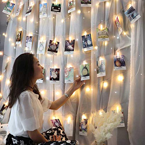 CozyHome - 5.5YD photo string with clips battery with timer remote | 30x light clips led | hanging fairy picture indoor | photo lights with clips | clip lights for girl pictures | teen girl room decor