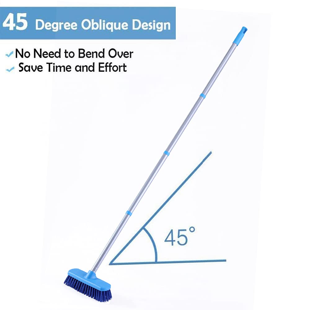 YONILL Deck Brush with Long Handle - Floor Scrub Brushes for Cleaning Shower, Stiff Bristle Scrubbing Brush, 50" Floor Scrubber Brush for Bathroom, Bathtub, Tub, Tile Floors, Garage and Patio