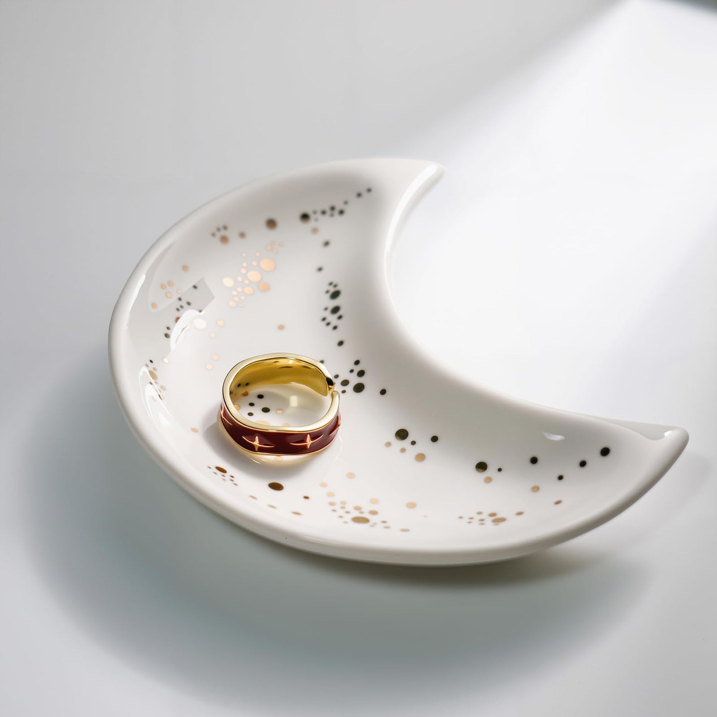 Yanluxr White Moon Jewelry Dish, Decorative Ceramic Trinket Tray for Rings Earrings Necklaces, Birthday Christmas Gift for Women