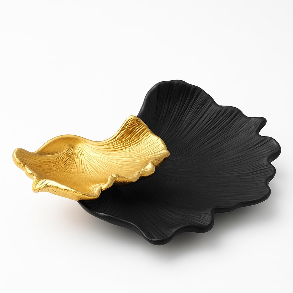 GUTE Large Decorative Black & Gold Ginkgo Leaf Tray for Serving Fruits, Appetizers - 2 Tier Centerpiece Home Decor Elegant Serveware Charchuterie Catch All for Entertaining, Wedding Gifts 11.5x13