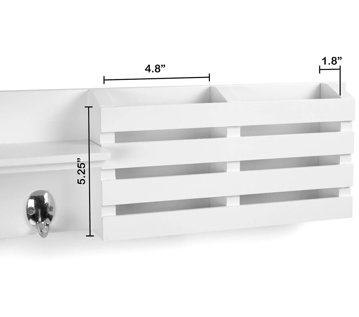 Greenco Entryway Wall Mounted Floating Shelf Letter Holder with Hooks, Hat and Coat Wooden Hanging Storage Shelf, 24” – White