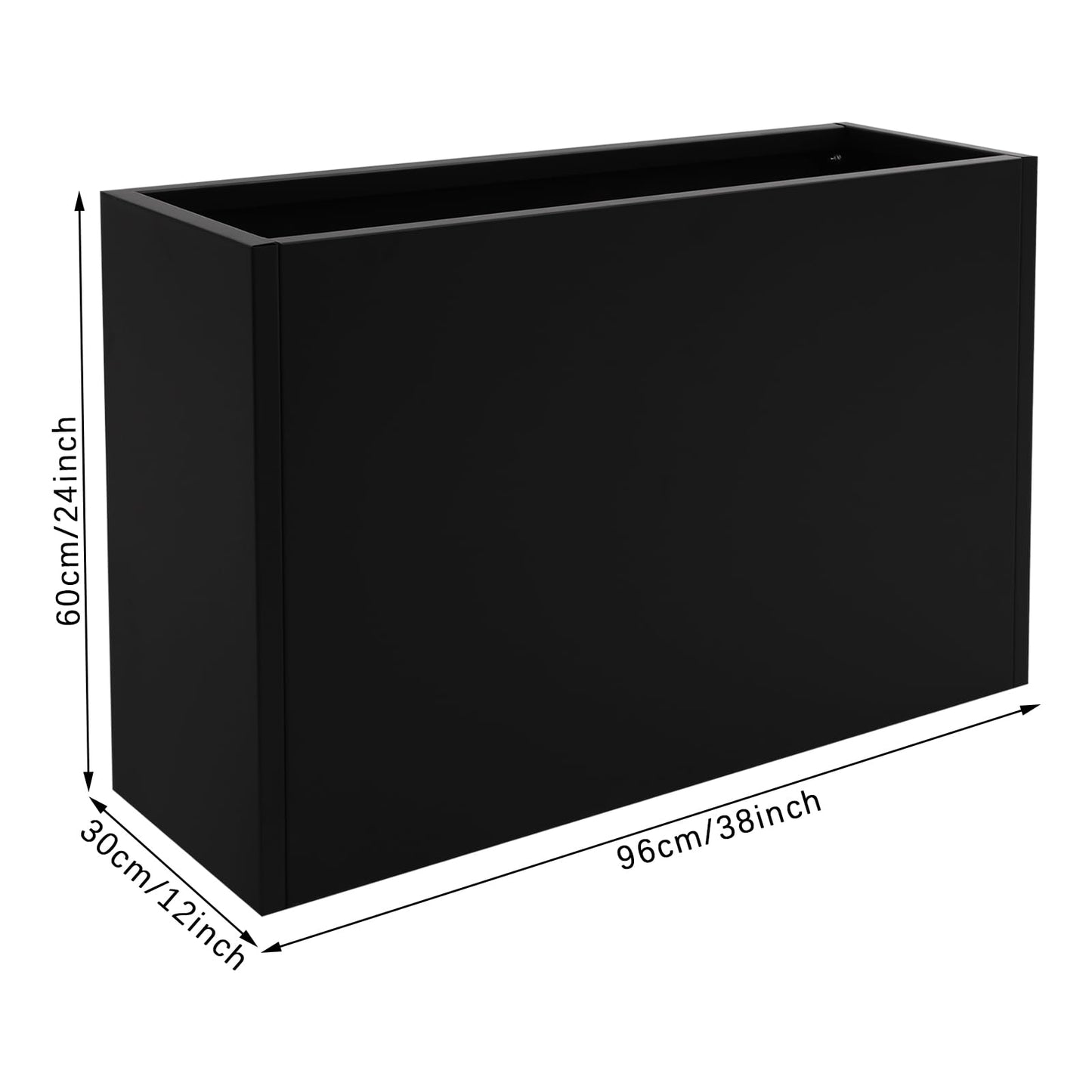 Lemoeyes Heavy Duty Steel Planter Box 38”x12”x24”, Tall Metal Cube Planter for Indoor Outdoor Plants, Garden Box with Drainage Holes & Reinforced Edges for Trees Flowers (Black, 38x12x24in)