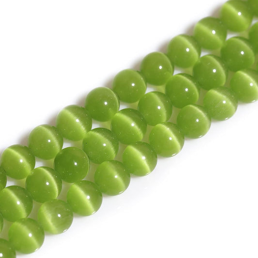 HAAMIIQII 8mm Olive Green Cat Eye Glass Round Crystal Stone Loose Gemstone Beads for Jewelry Making Bracelets Necklaces Earrings Crafts (45-50pcs)