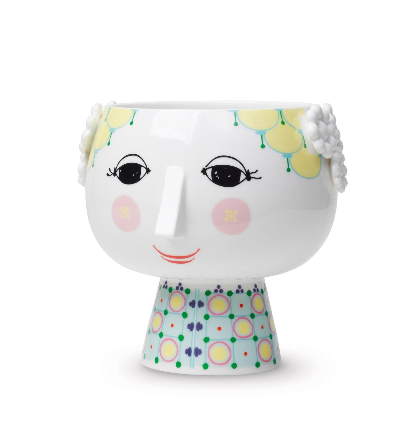Bjørn Wiinblad Eva Flowerpot on Base | Hand-Painted Glazed Porcelain | Yellow | 5.7 in
