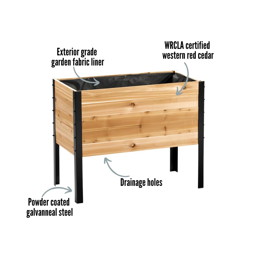 EARTH ELEVATED 100% Canadian Cedar Wood Elevated Garden Bed for Gardening - Planter Pot to Grow Herbs Flowers, and Vegetables at Home Indoor and Outdoor Patio Balcony Deck - 18” x 36” x 30”