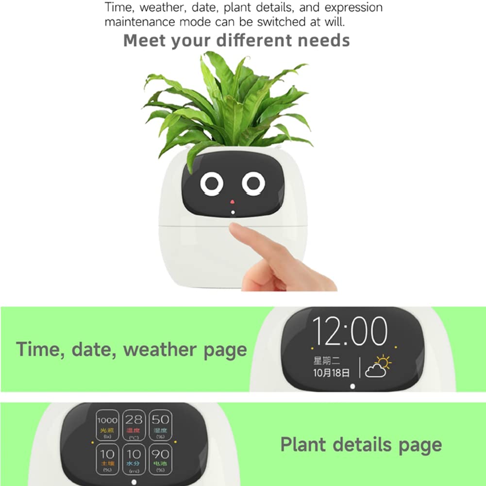 Smart Pet Planter, Smart Plant Pot, With Artificial Intelligence, Time Weather Display, And Multiple Expressions Animation,Lovely Plant Companion, For Desktop Decoration, Gifts,Plant-Free (Purple)