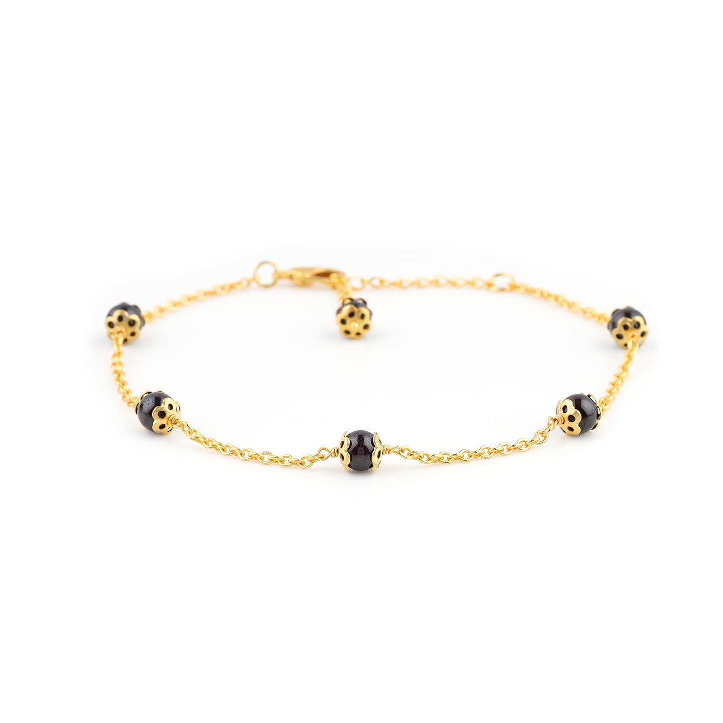 JEWEL OF ROCKS Trendsetting BLACK OBSIDIAN Anklet, Handmade Craft, Anklet Beads Bracelet, Chakra Healing Anklet, Gemstone Women Jewelry, Hypoallergenic Gold Plated Brass Anklet 9 inch+1.5"