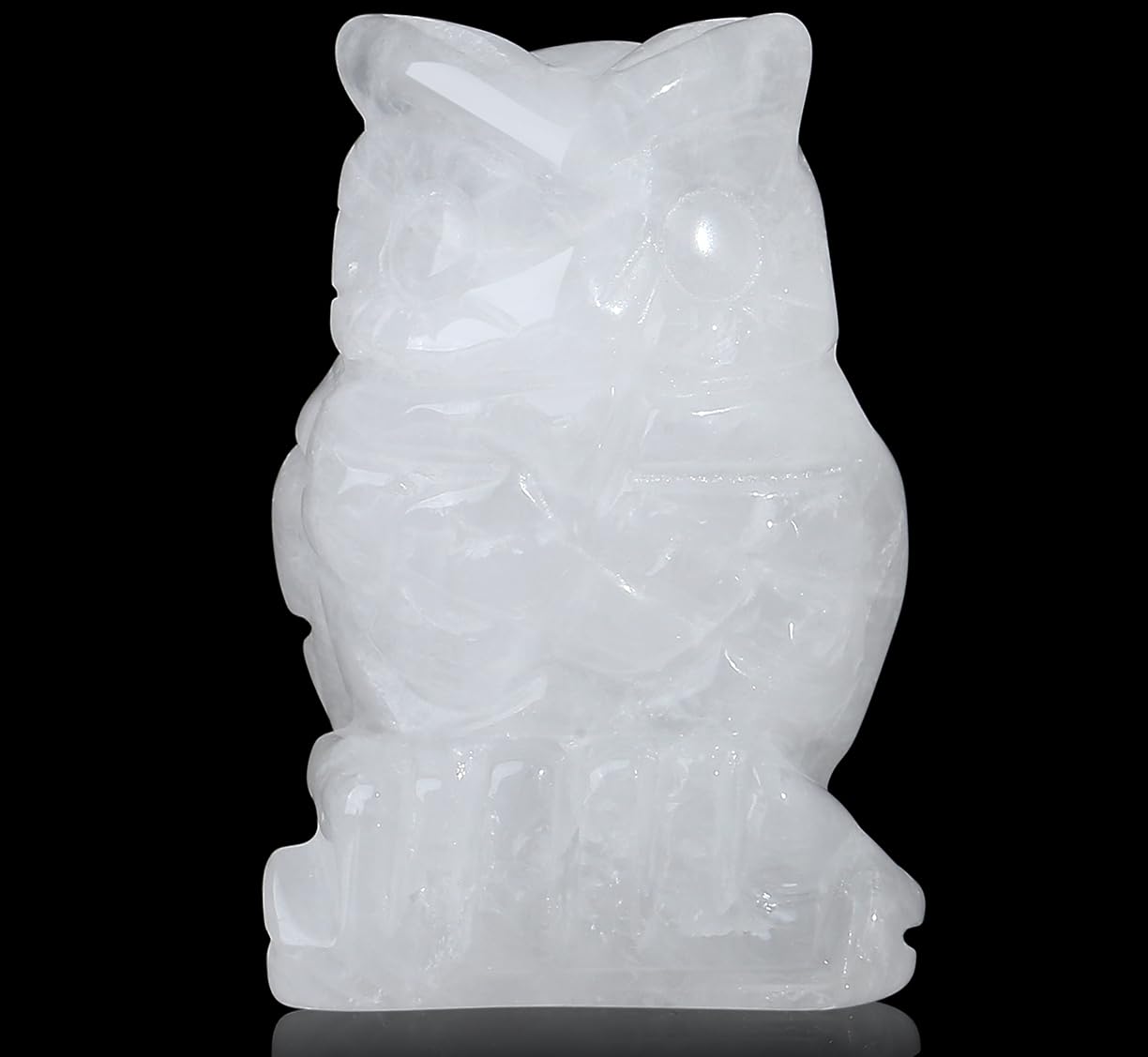 YATOJUZI 2” Owl Decors Natural Clear Quartz Crystals Stones White Cute Decor Polished Hand-Carved Sculpture Statue Figurines Gemstone Home Office Desk Decoration Reiki Energy Gifts