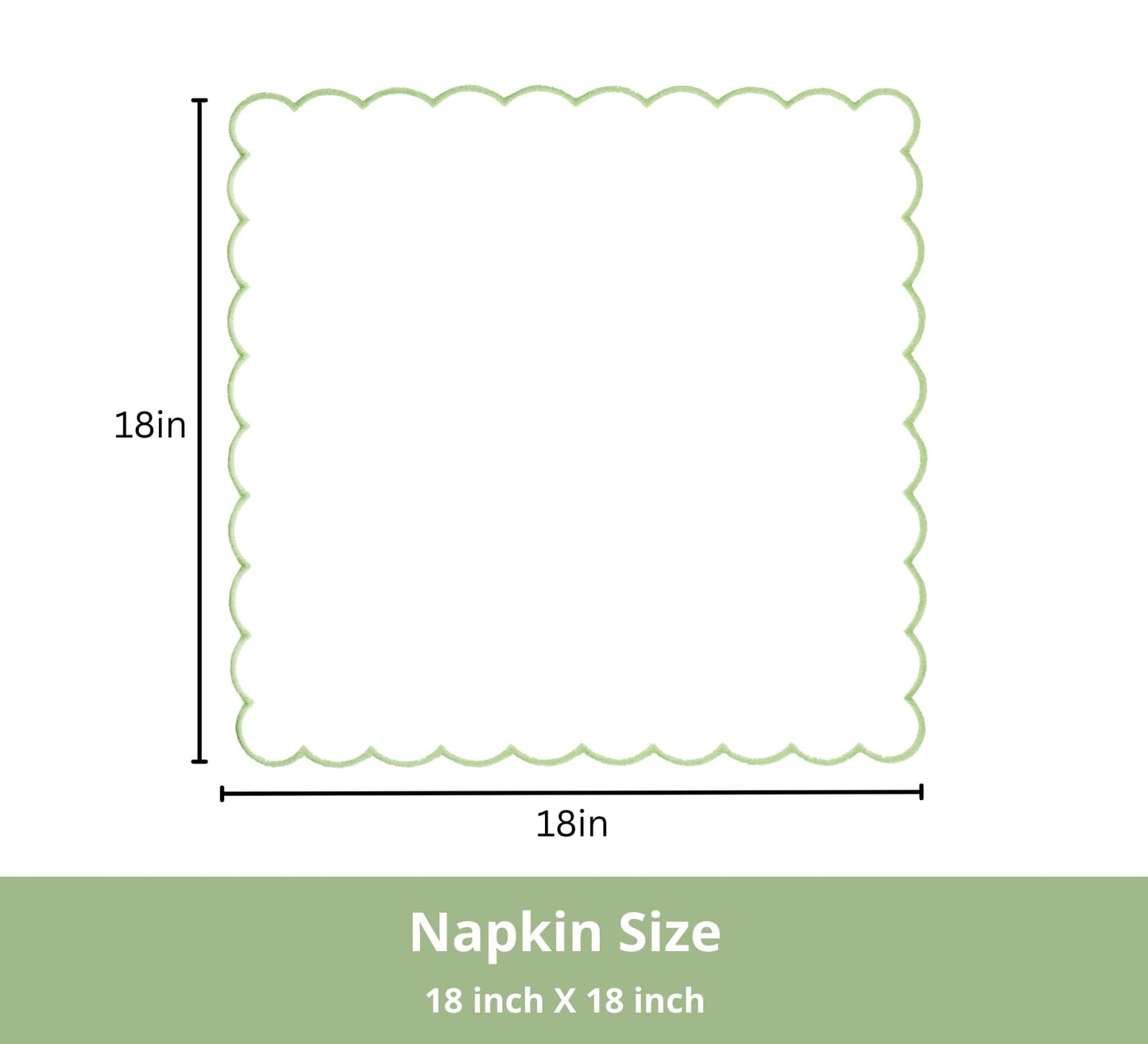 PurpleEssences Scalloped Embroidery Cloth Napkins - Spring Easter Summer - Table Decor - 100% Cotton - Set of 4-18x18 inch - White - Edges - Sage Green
