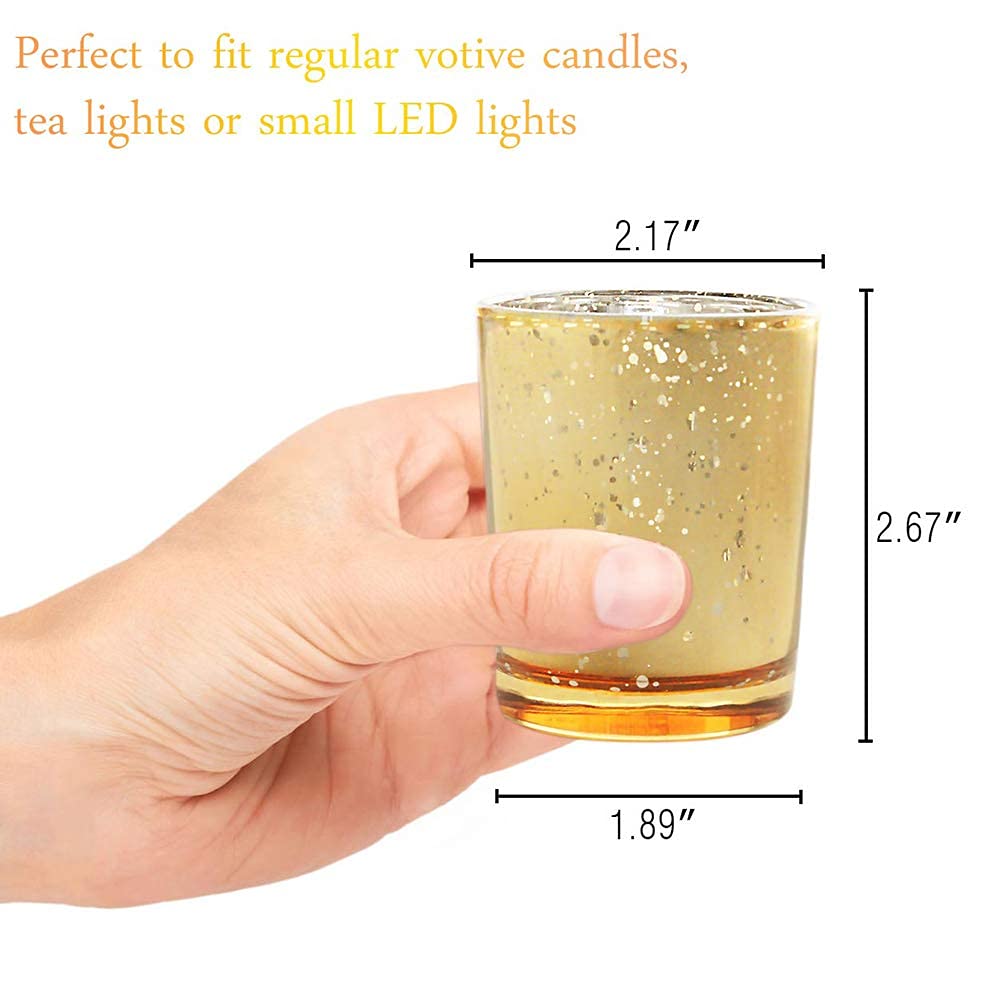 Volens Gold Party Decorations 72pcs, Mercury Glass Gold Votive Candle Holders Set for Wedding, Bridal and Baby Shower