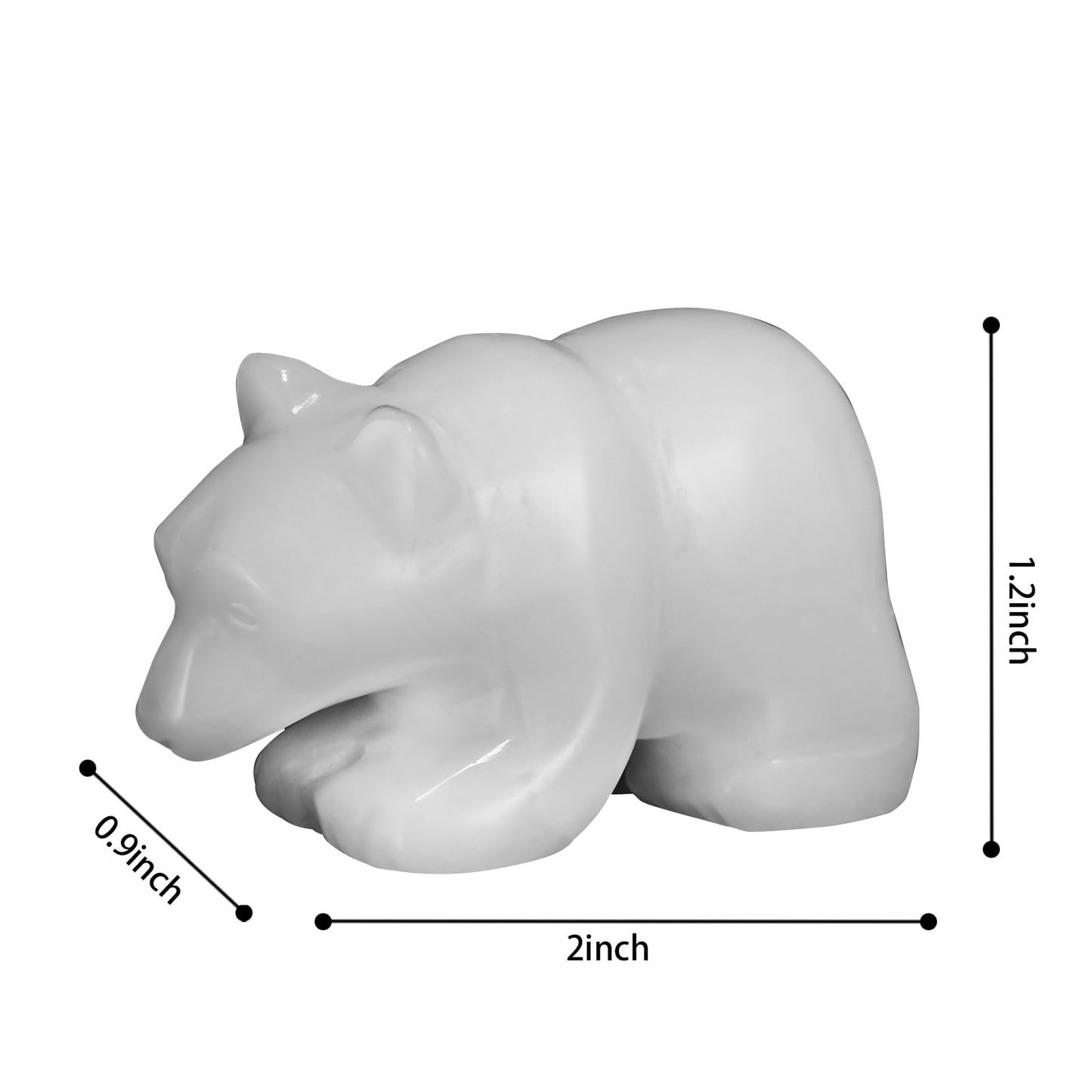 SMQ 2" Crystal Bear Statue, Natural Gemstone Handmade Figurine Sculpture, Healing Crystal Animal Stone Office Home Decor Collectibles Gift (White Jade)