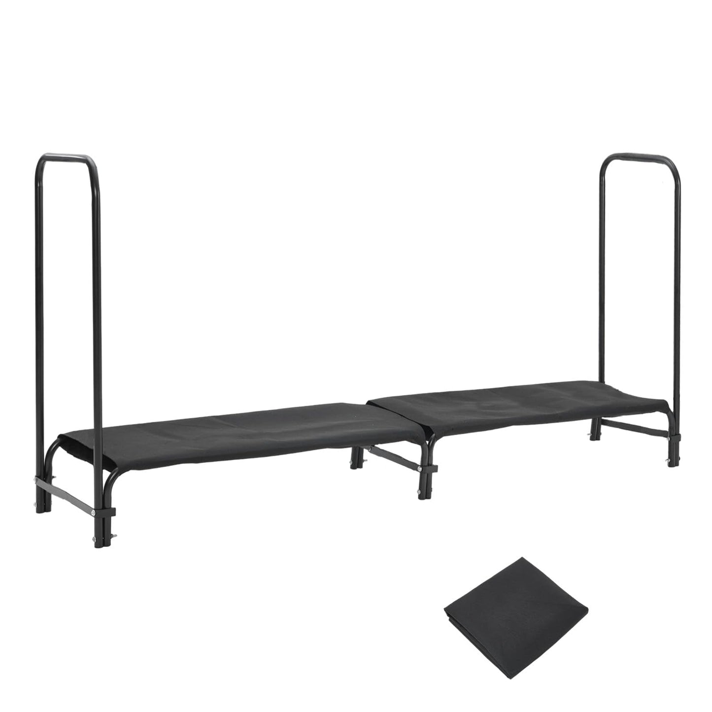 MERXENG 8ft Firewood Rack Holder with Cover, Heavy Duty Fire Log Stacker Stand for Fireplace, Outdoor Indoor Metal Wood Pile Storage Organizer, Patio Logs Stand tool, Black