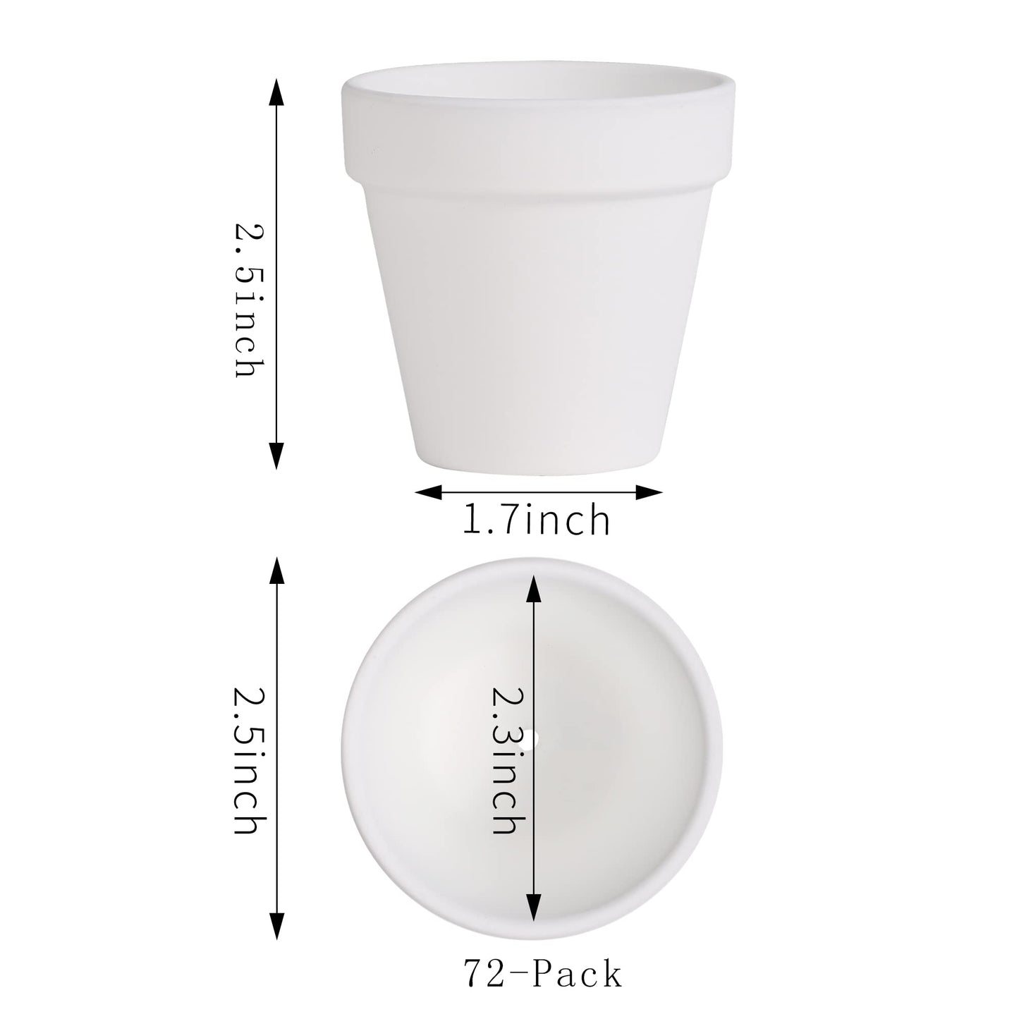 Yishang 72 pcs Small Mini White Clay Pots, 2.5'' Terracotta Pot Clay Ceramic Pottery Planter,Cactus Flower Terra Cotta Pots,Succulents Nursery Pots,with Drainage Hole,Great for Crafts,Wedding Favor